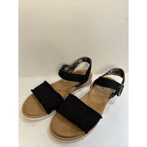 Skechers BOBS Sandals Women 10 Desert Kiss Ankle Strappy Espadrille 113541 Black